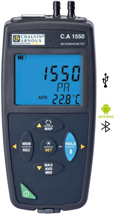 Micromanomètre portable différentiel - +-2450Pa - 0.1Pa - enregistreur - USB, Bluetooth - Mesures moyennes