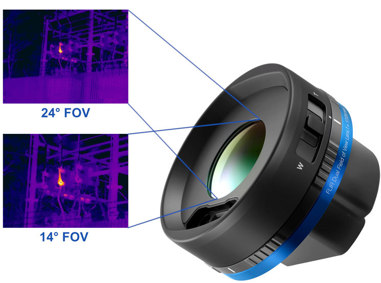 Objectif FlexView -  double FOV (DFOV) pour caméras Flir T5xx, T8xx, Axxx - Télé-objectif - 14° - f 29mm - et standard - 24° - f 17mm - avec sacoche