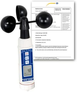 Anémomètre à coupelles, afficheur 1 ligne, 0.9-35 m/s +-2% - Avec certificat d´étalonnage ISO