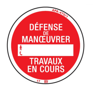 Macaron de consignation, normalisé ENEDIS - Plastique aimanté, fond rouge. Ø100mm - Fixation par suspension trouØ10mm ou aimant -  DEFENSE DE MANOEUVRER, TRAVAUX EN COURS