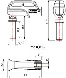 Adaptateur magnétique coudé diam.7.8mm - connecteur femelle diam.4mm - couleur au choix