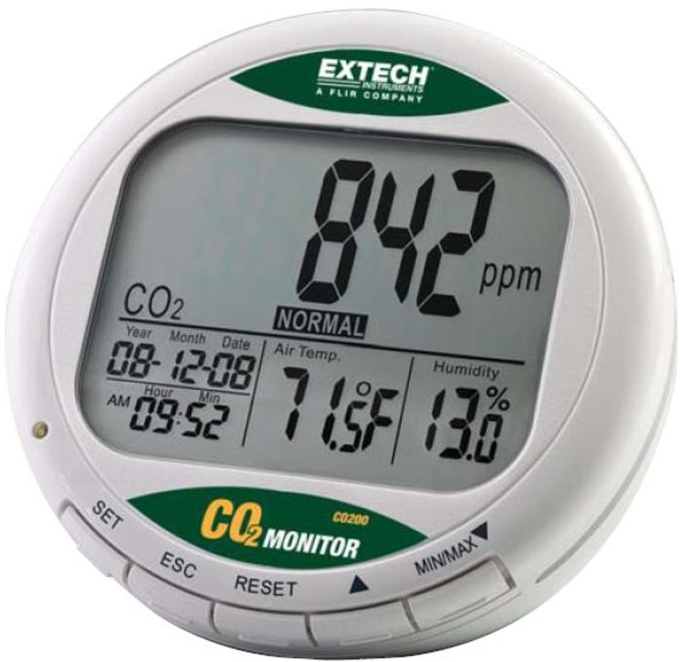 Testeur/enregistreur IAQ fixe, CO2, température, humidité, alarme sonore et visuelle, sortie relais