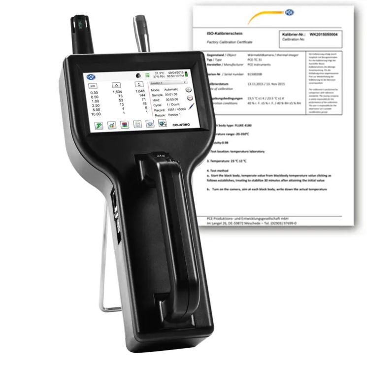 Analyseur et compteur de particules avec certificat d´étalonnage, ISO 21501-4, 6 canaux simultanés, norme 14644-1, EU, GMP Annexe I, FS 209E