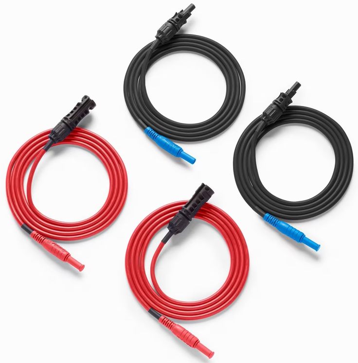 Jeu de 4 cordons de mesure MC4 vers bananes 4mm - 1500V, 20A - 2 noir à connecteurs bleu, 2 rouge à connecteurs rouges