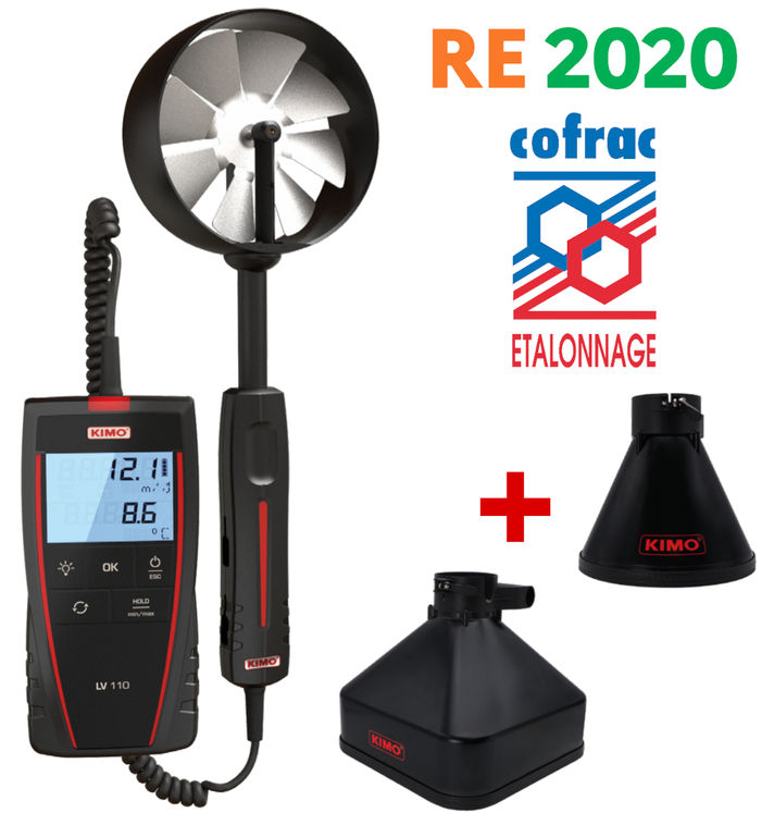 Kit de mesure de débit d´air pour Promevent et RE2020 - Anémomètre à hélice diam.100mm fixe avec redresseur - étalonnage COFRAC MONOBLOC - RE2020