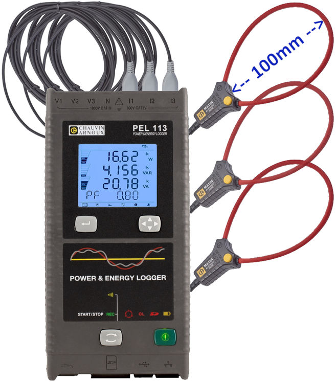 Enregistreur de puissance et d'énergie, 3 phases, avec afficheur - AVEC 3 PINCES DE COURANT MA194-350