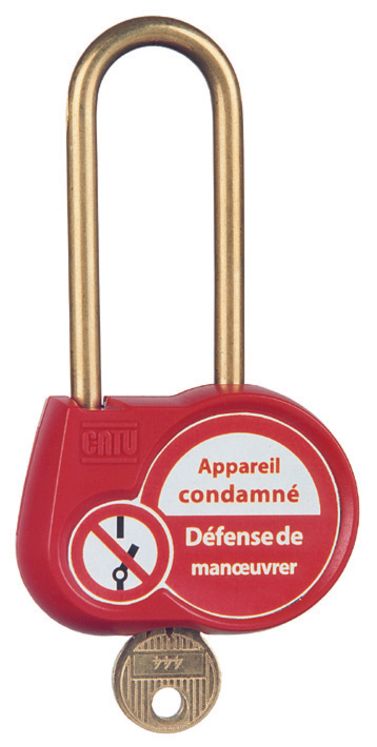 Cadenas de condamnation, modèle standard avec texte en français, Anse 70mm, diam.6mm, Clé à définir