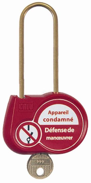 Cadenas de condamnation, modèle standard avec texte en français, Anse 50mm, diam.4mm, Clé à définir