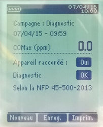 Mesureur de CO spécial diagnostic gaz - NF P 45-500, - évolutif - 0-500ppm - +-2ppm - +-0.1ppm - certificat étalonnage CNPG
