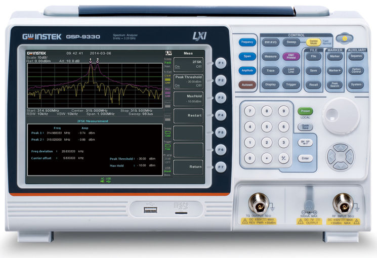 Analyseur de spectre 9kHz à 3.25GHz, -88dBc/Hz, -142dBm,  spectrogramme, CEM, batterie en option