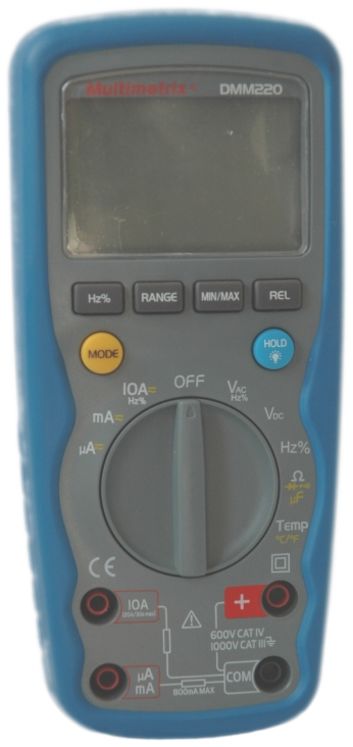 Multimètre numérique portable avec température 6000 points, 0.09%, 1000V/10A AC/DC