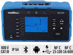 Contrôleur d'installation multifonction, 0-550 V AC, 0.01 à 999.9MOhm sous 500VDC, Terre avec piquets (piquets non fourni)