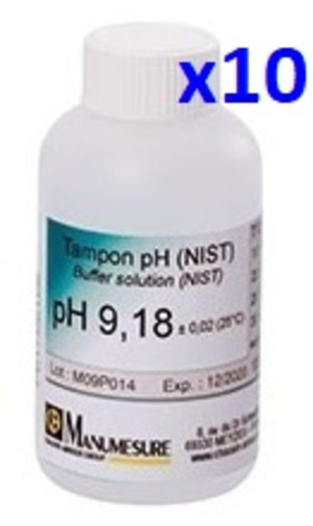 Lot de 10 solutions tampon de 9,18 pH - NIST & DIN19266 - Bouteilles de 125mL