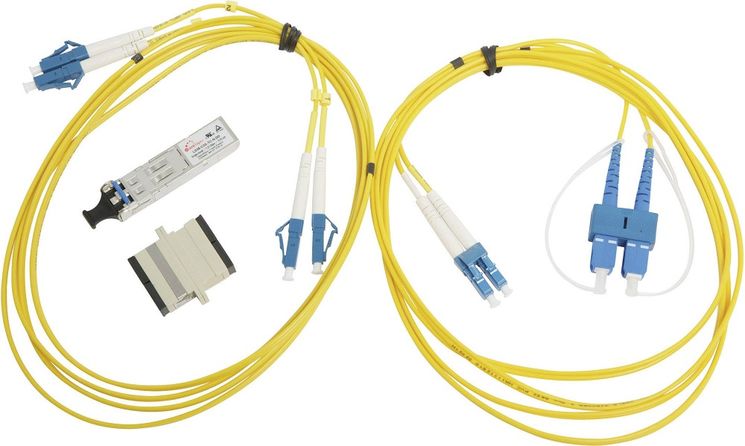 SFP LX monomode 1310nm, avec 1 cordon duplex LC/LC et 1 LC/SC + 1 traverse SC/SC